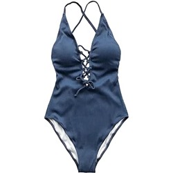 CUPSHE Women's Solid Color V Neck Lace Up One Piece Swimsuit