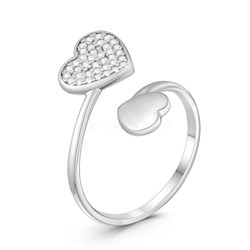 Кольцо разъёмное женское из серебра с фианитами родированное - Сердца