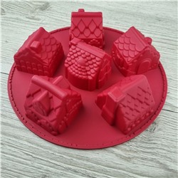 Силиконовая форма для выпечки Домики 3D 6 ячеек