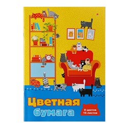 Бумага цветная А4, 16 листoв, 8 цветов "Мультики", МИКС