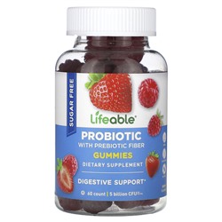 Lifeable Пробиотик с пребиотической клетчаткой, жевательные конфеты, ягоды, без сахара, 2,5 миллиарда КОЕ, 60 жевательных конфет