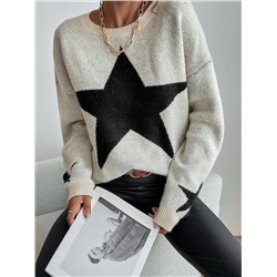 Pullover mit sehr tief angesetzter Schulterpartie, Stern Muster