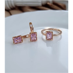 Комплект коллекция "Дубай", покрытие позолота с камнем, цвет розовый, серьги, кольцо р-р 18, А101430, арт.747.536