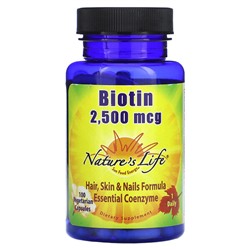 Nature's Life Биотин, 2500 мкг, 100 вегетарианских капсул