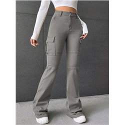 SHEIN EZwear Cargo-bootcut-jeans Mit Überschlagtasche