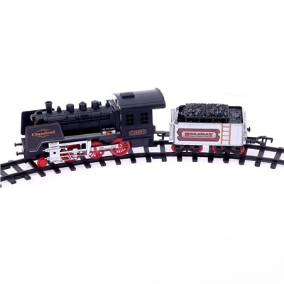 Железная дорога «Классический паровоз», 18 деталей, световые и звуковые эффекты, с дымом, работает от батареек, длина пути 420 см, уценка