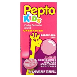 Pepto Bismol Kids, Pepto Chewables, жевательная резинка, 24 жевательные таблетки