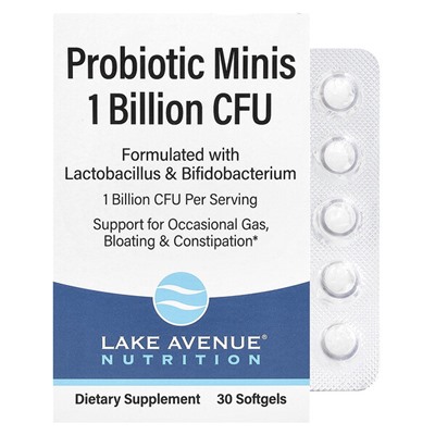 Lake Avenue Nutrition Пробиотик Мини, 2-штаммовая смесь, 1 миллиард КОЕ, 30 мини-капсул - Lake Avenue Nutrition