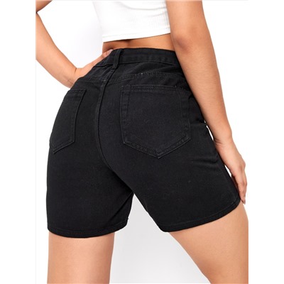 Einfarbige Denim Shorts mit geradem Beinschnitt