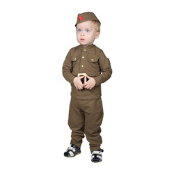 Костюм военного для мальчика: гимнастёрка, галифе, пилотка, трикотаж, хлопок 100%, рост 92 см, 1,5-3 года