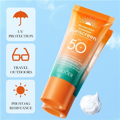 Солнцезащитный водоустойчивый крем для лица и тела SPF 50 Sadoer Sunscreen , 50 мл.