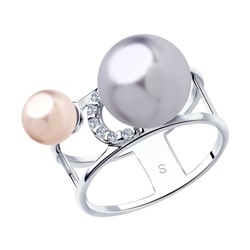 Кольцо из серебра с розовым и сиреневым жемчугом Swarovski и фианитами, 94013011