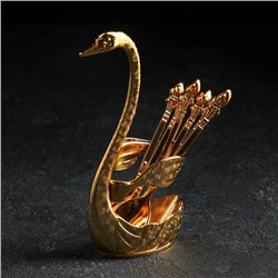 Набор ложек на подставке Magistro Swan, 7,5×5×15 см, 6 шт, цвет золотой