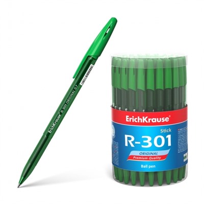 Ручка шариковая ErichKrause® R-301 Original Stick 0.7, цвет чернил зеленый (в тубусе по 60 шт.)