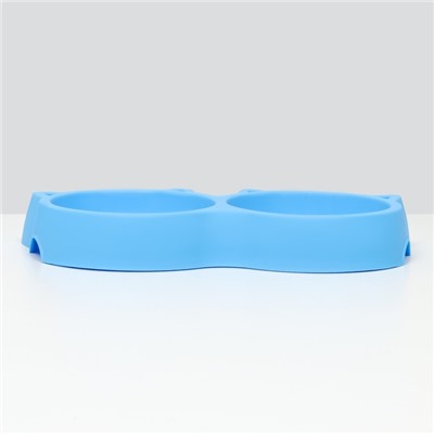 Миска пластиковая двойная "Кошка" 25 х 13 х 3,5 см, голубая
