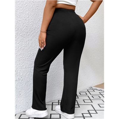 SHEIN EZwear Schwarze Gerade Hose Mit Hohem Bund In Übergröße