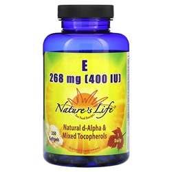 Nature's Life Витамин Е, 268 мг (400 МЕ), 250 мягких таблеток