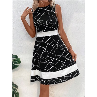 SHEIN Clasi A-linie Kleid Mit Geo-print, Schwarzes Kleid