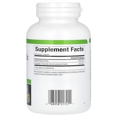 Natural Factors Бетаин Гидрохлорид с Пажитником - 500 мг - 180 вегетарианских капсул - Natural Factors