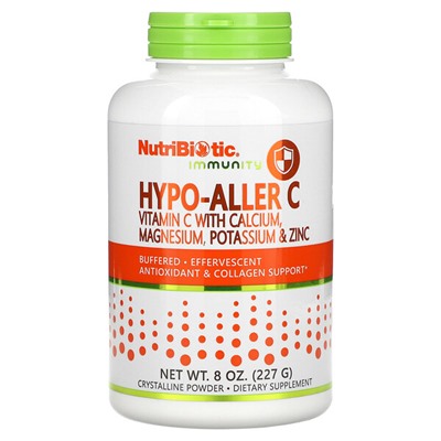 NutriBiotic Иммунитет, Hypo-Aller C, Витамин C с Кальцием, Магнием, Калием и Цинком - 227 г - NutriBiotic