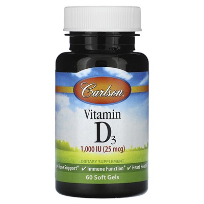 Carlson Витамин D3, 25 мкг (1000 МЕ), 60 мягких таблеток