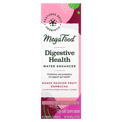 MegaFood Digestive Health, Усилитель воды, чайный гриб из маракуйи и гуавы, 10 пакетов по 0,21 унции (6 г) каждый