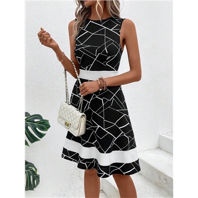 SHEIN Clasi A-linie Kleid Mit Geo-print, Schwarzes Kleid