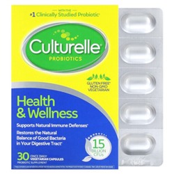 Culturelle Пробиотики, Здоровье и Благополучие - 15 миллиардов КОЕ - 30 вегетарианских капсул - Culturelle