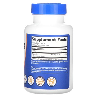 Nutricost Витамин D3 - 5000МЕ - 240 капсул - Nutricost