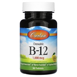 Carlson Жевательный витамин B-12, лимон, 1000 мкг, 90 таблеток