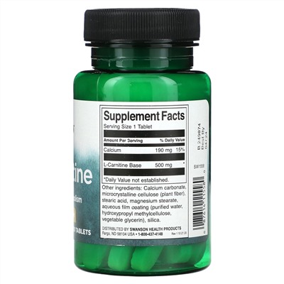 Swanson L-Carnitine, 500 mg, 30 Tablets