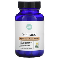 ORA Sol Food, Высокоэффективные витамины D3 и K2, 30 жевательных таблеток