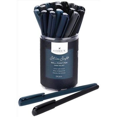 Ручка шариковая 0.5мм,синие чернила на масляной основе, иголовидный наконечник ,круглый прорезиненный корпус, LOREX DARK VELVET, серия "Slim Soft",