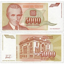 Банкнота 5000 динар 1993 года, Югославия