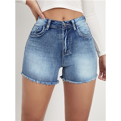 Denim Shorts mit Pflanze Stickerei, unbearbeitetem Saum