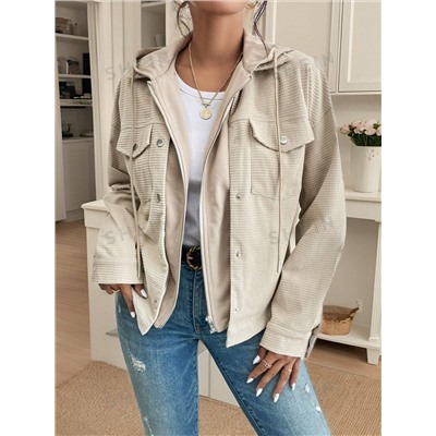 SHEIN Frenchy Jacke mit Pattentasche, Drop Shoulder Tunnelzug, Kapuze,