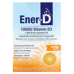 Ener-C Ener-D, Витамин D3, увлажняющая шипучая питьевая смесь, без сахара, апельсин, 1000 мг, 24 пакета