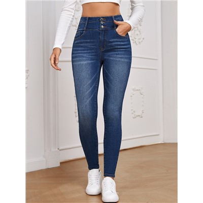 SHEIN Essnce Schmale Jeans mit hoher Taille, Knopf