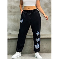 SHEIN EZwear Große Größe Jogginghose mit Schmetterling Muster, Tunnelzug,