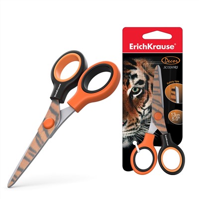 ErichKrause® Ножницы "Junior Decor Tiger" с принтом на лезвиях, 13см в блистере в асс. арт.14599