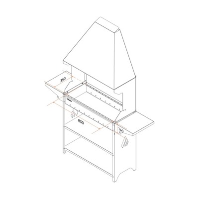 Мангал "Professional Standart Zont PSZ3000" с крышей, 158,2 х 41,2 х 207,9 см, 3 мм, полки