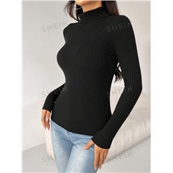 SHEIN PETITE 3 Stücke gerippter Strickpullover mit Rollkragen