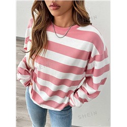 SHEIN Essnce Damen Drop Shoulder Langarm Lässig gestreifter Rundhals Sweatshirt, Frühling Herbst