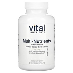 Vital Nutrients Мультинутриентный цитрат/малат (без меди и железа), 180 вегетарианских капсул