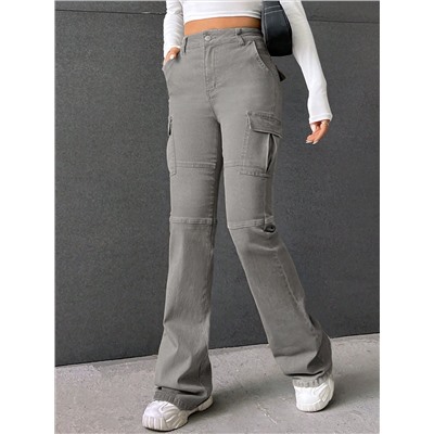 SHEIN EZwear Cargo-bootcut-jeans Mit Überschlagtasche