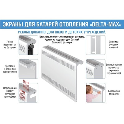 УЦЕНКА Экран на чугунный радиатор ZEIN Delta-max, 790х610х160 мм, 8 секций, металл., белый