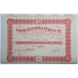 Акция Credit Foncier de L'Uruguay, 1250 франков, Франция (красный)