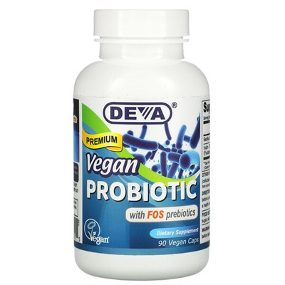 Deva Веганский пробиотик премиум-класса с пребиотиком FOS, 90 веганских капсул
