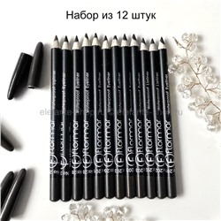 Набор карандашей для бровей Flomar Waterproof Eyeliner Black, 12 штук