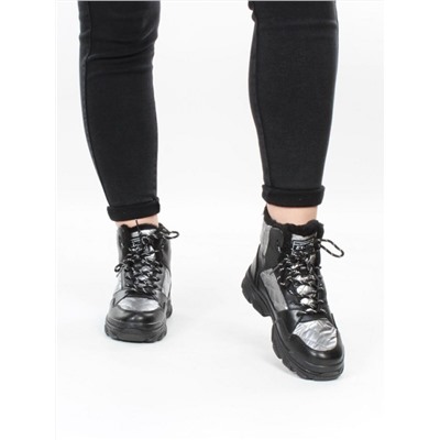 2222-3 BLACK Ботинки зимние женские (искусственные материалы)